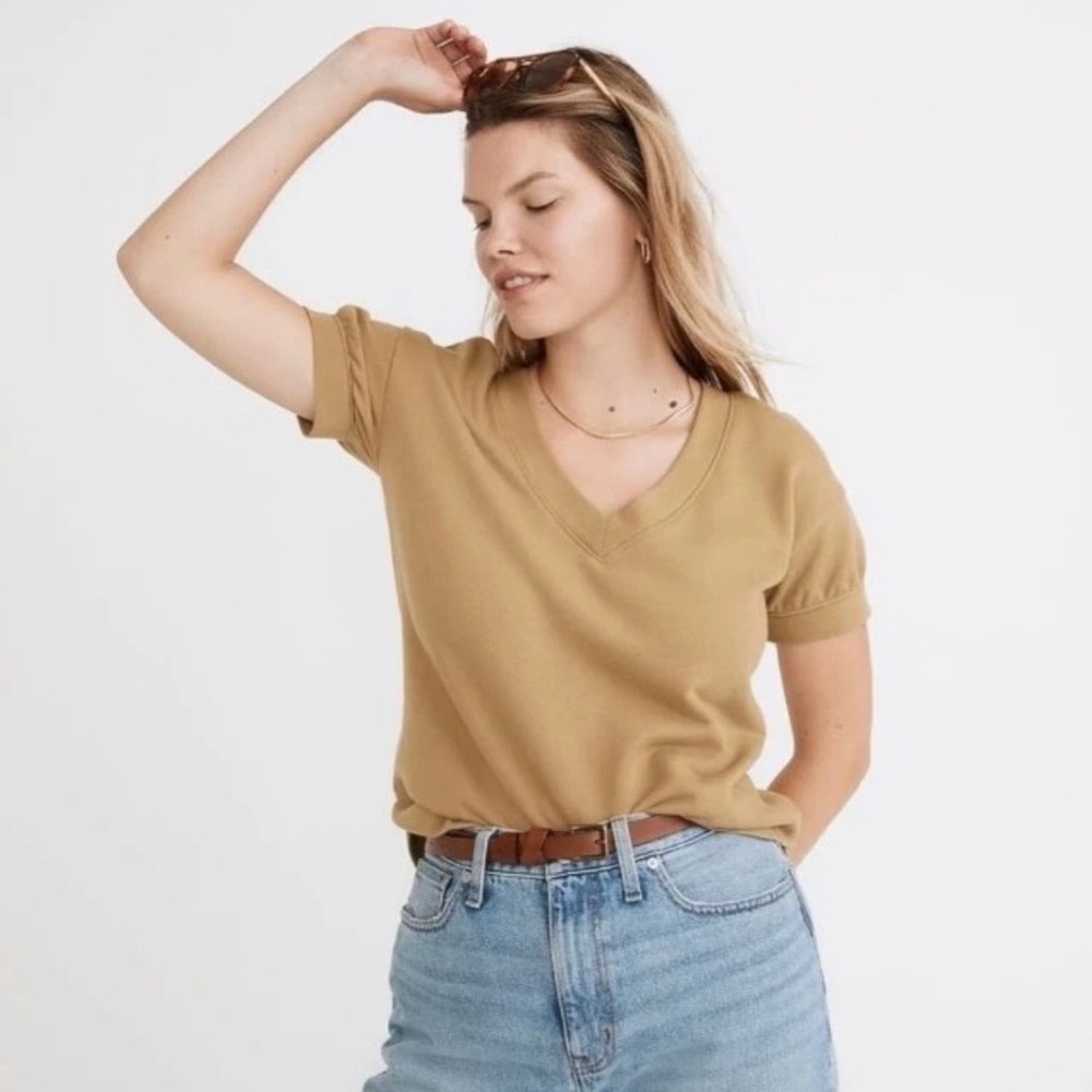 Madewell French Terry Sweatshirt Tee Light Olive V-Neck Womens Size XS NEW NWT